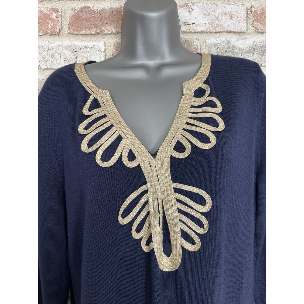 Lilly Pulitzer Devlin Sweater Shift Dress Navy Blue Merino Wool Sz L